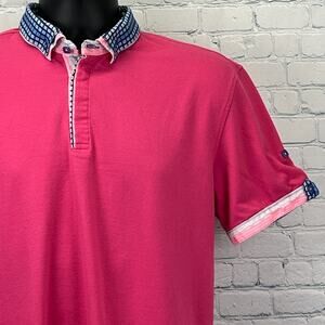 Maceoo Mozart Solid Grid Polo Shirt Pink Short Sleeve Mens 4 L Large